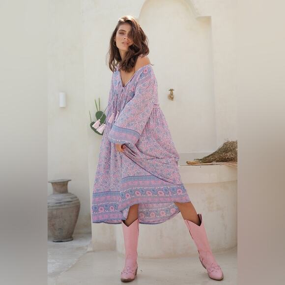 MAHLI The Label Neon Moon Boho Midi Dress In Berry Size S/M Coastal Cowgirl Glam - Picture 4 of 15